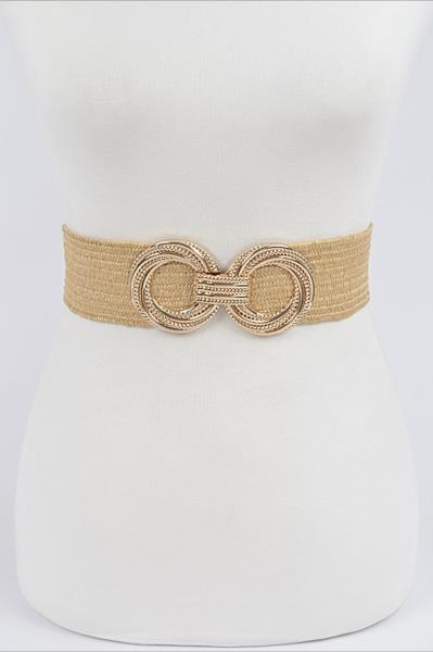 METAL OO BUCKLE STRETCH STRAW BELT