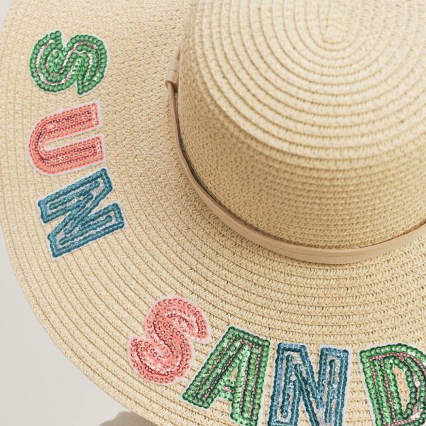 (ONLINE ONLY) SEQUIN LETTER "SUN SAND SEA" FLOPPY HAT