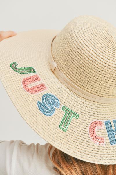 (ONLINE ONLY) SEQUIN LETTER JUST CHILL OUT FLOPPY HAT.