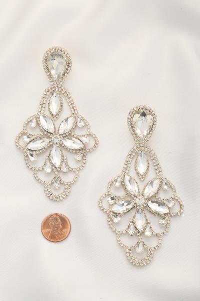 FLOWER TEARDROP CRYSTAL DANGLE EARRING