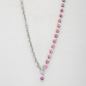 HALF CRYSTAL HALF CIRCLE LINK TOGGLE CLASP NECKLACE