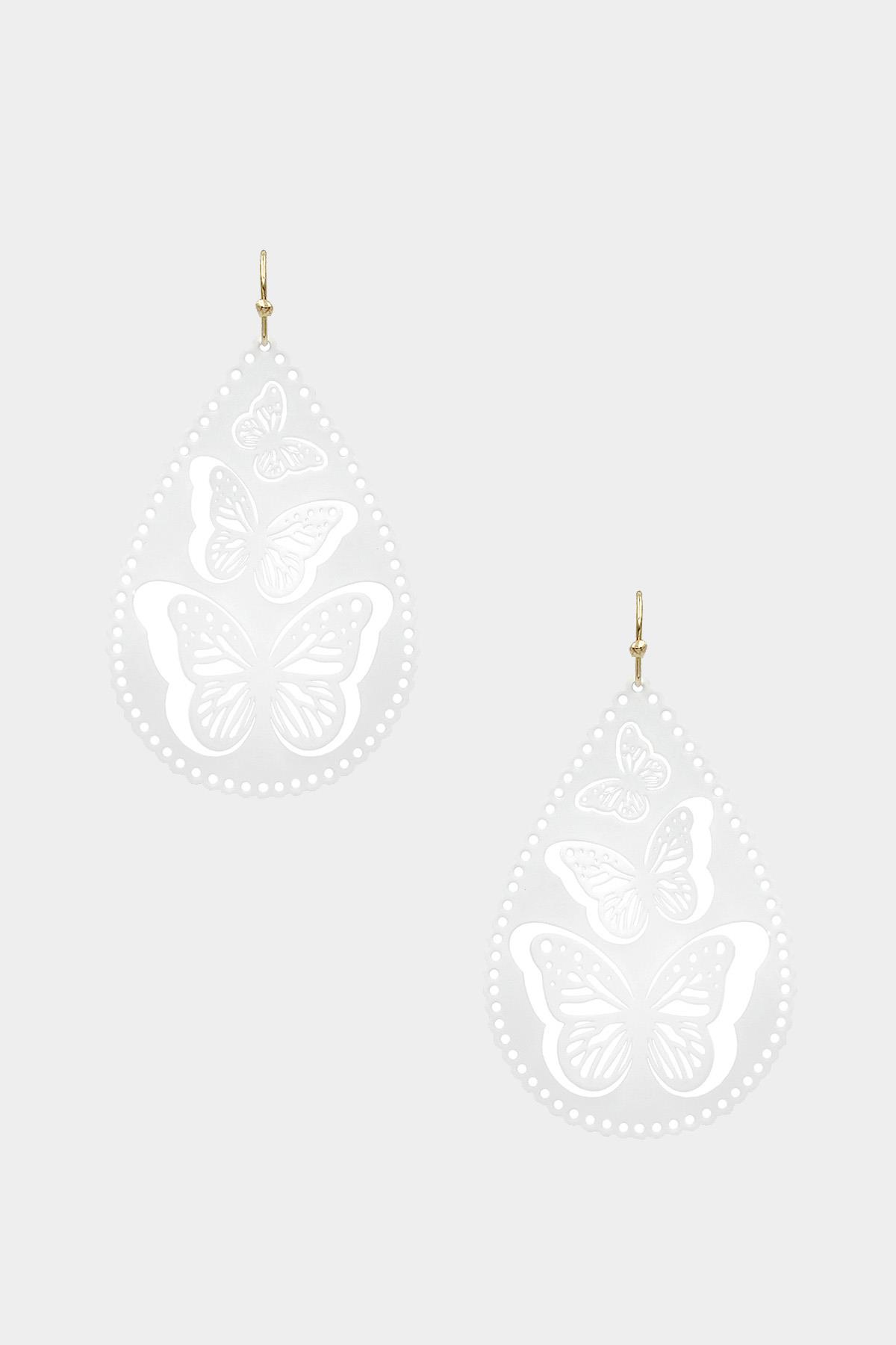 CUT OUT BUTTERFLY TEARDROP DANGLE EARRING