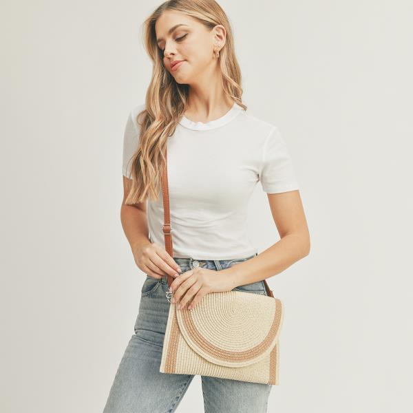 STRAW TWO TONE ENVELOPE CROSSBODY & CLUTCH