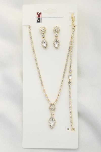 MARQUISE CRYSTAL PAVE BRACELET NECKLACE SET