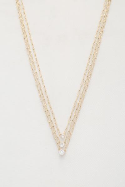 TRIPLE CRYSTAL OVAL LINK LAYERED NECKLACE