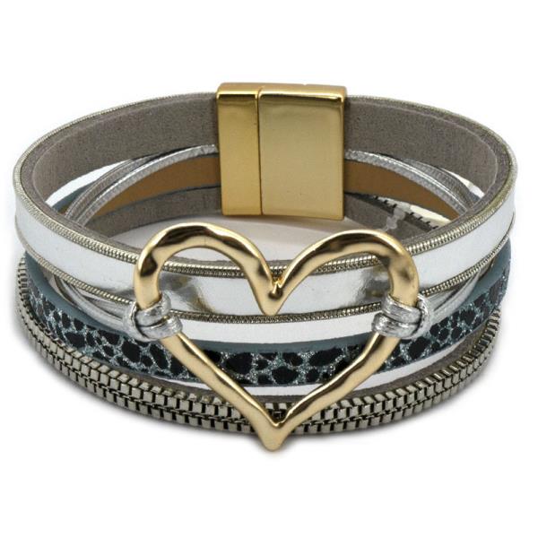 METAL HEART PU LEATHER MAGNETIC BRACELET