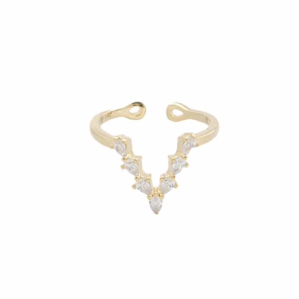 SODAJO V SHAPE CRYSTAL ADJUSTABLE RING