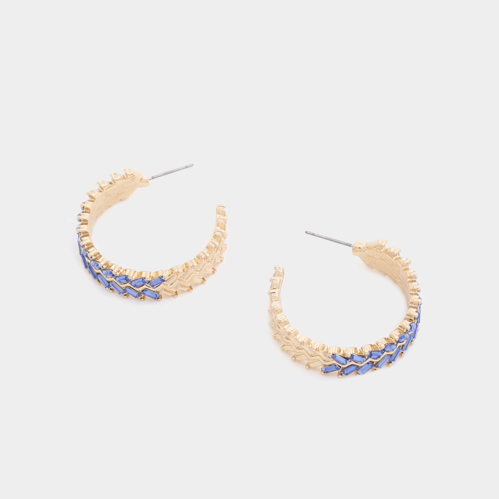 WAVY CRYSTAL OPEN HOOP EARRING