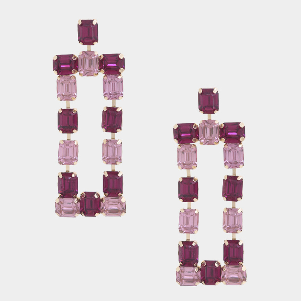 EMERALD RHINESTONE RECTANGLE EARRING