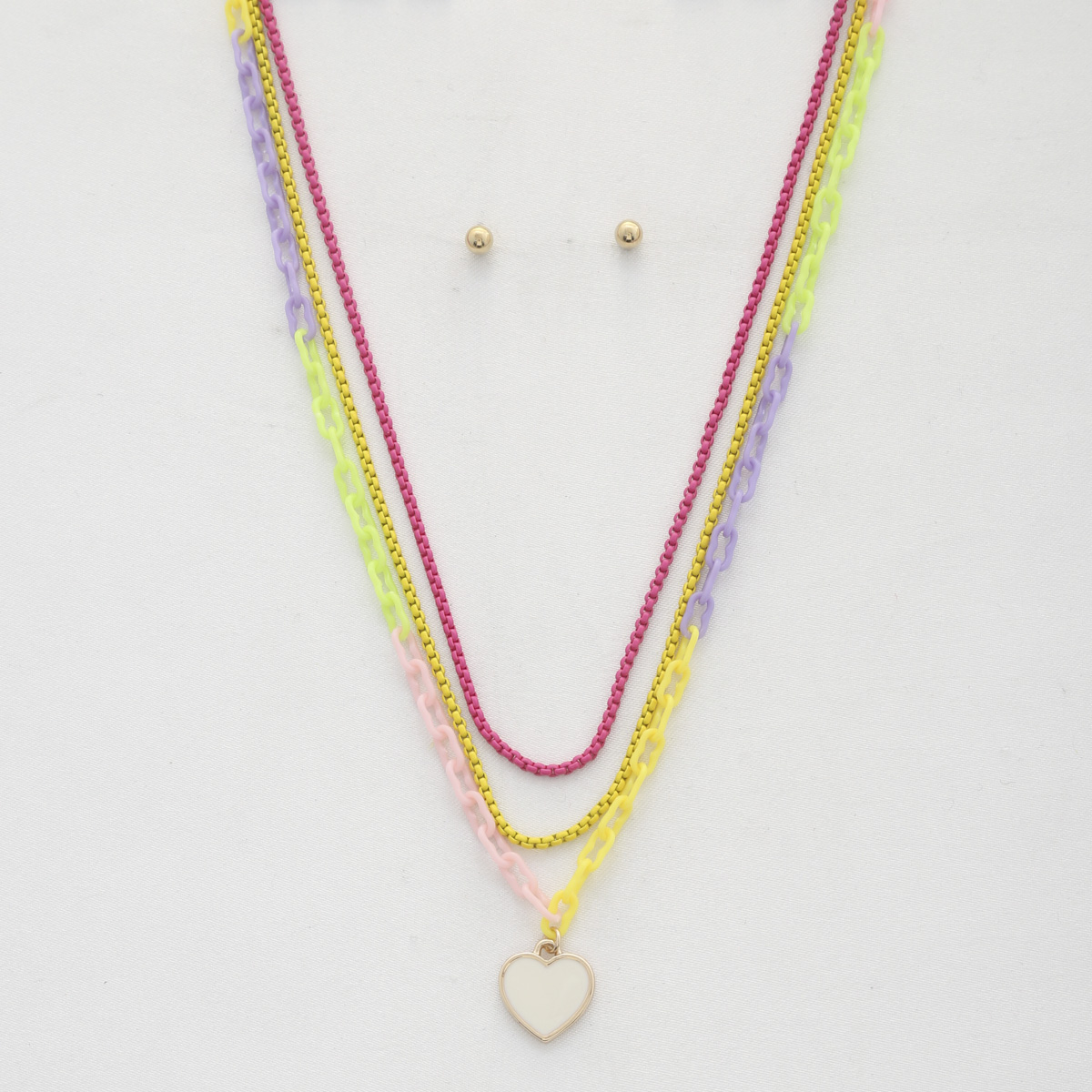 HEART CHARM OVAL LINK LAYERED NECKLACE