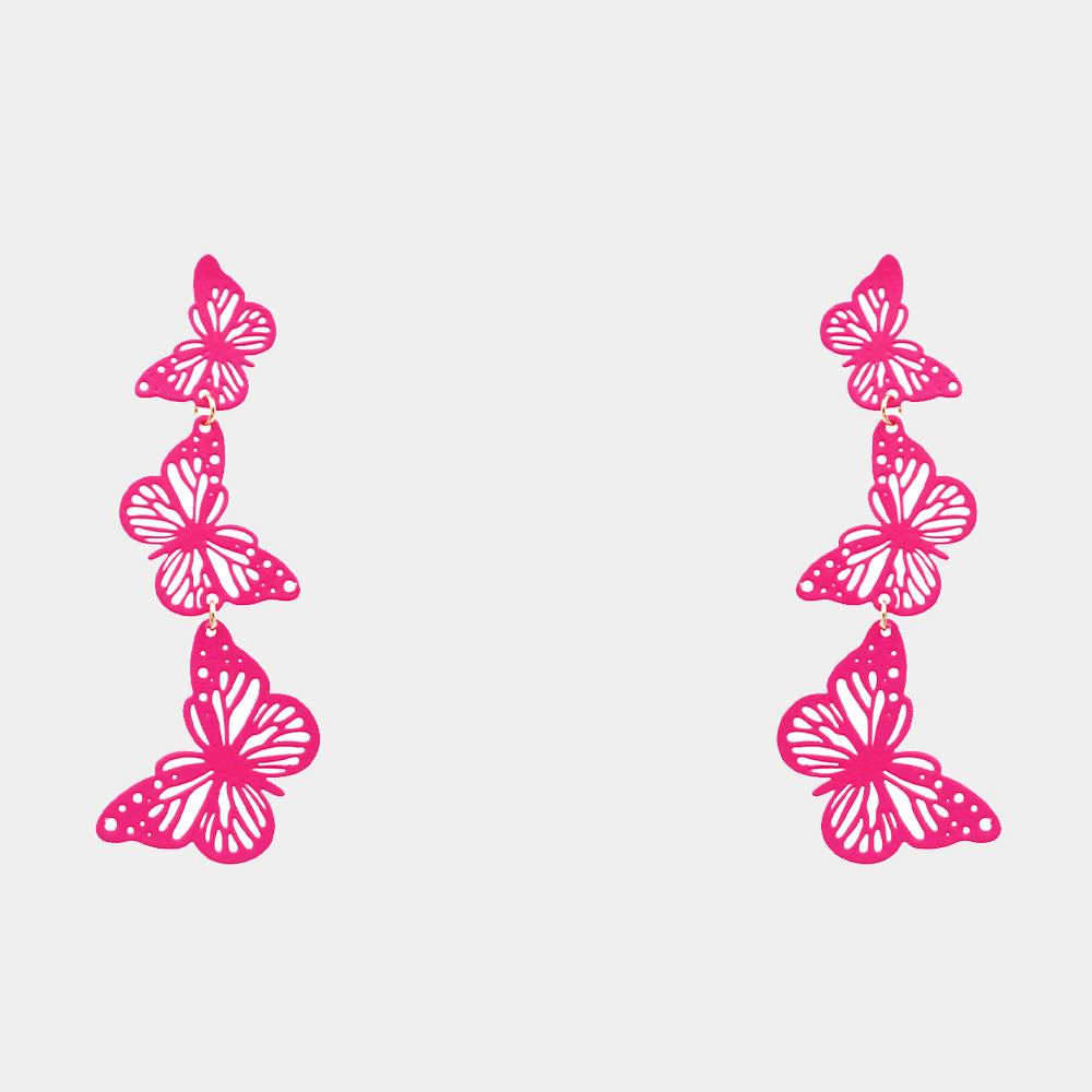 CUT OUT TRIPLE BUTTERFLY DANGLE EARRING
