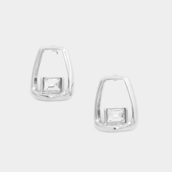 RECTANGLE CRYSTAL METAL EARRING