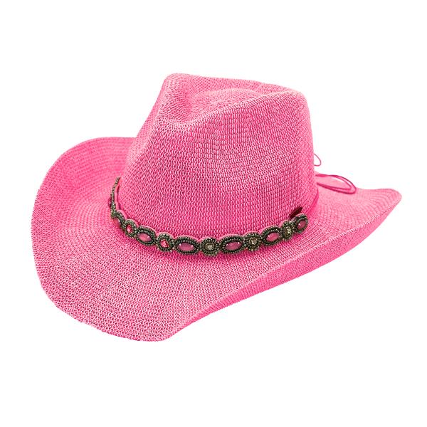 CC COWBOY HAT WITH PEARL & RHINESTONE JEWEL CHARM TRIM BAND