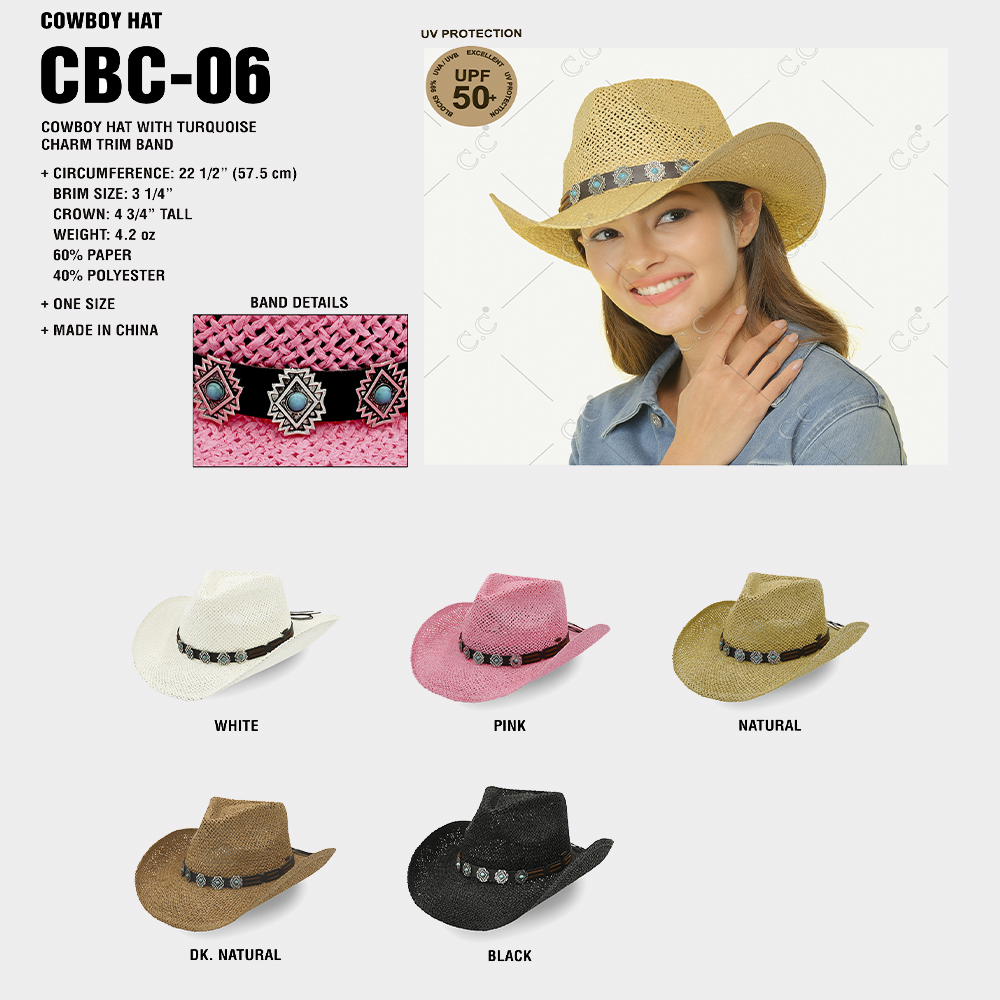 CC COWBOY HAT WITH TURQUOISE CHARM TRIM BAND