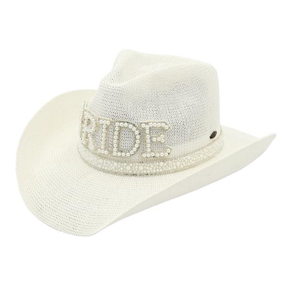 CC BRIDE COWBOY HAT WITH PEARL & RHINESTONE TRIM BAND