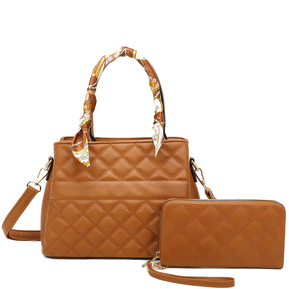 2IN1 QUILT HANDLE SATCHEL BAG WITH WALLET SET
