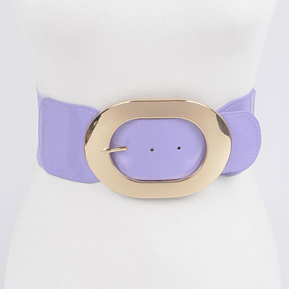 METAL BUCKLE ENAMEL STRETCH WAIST BELT