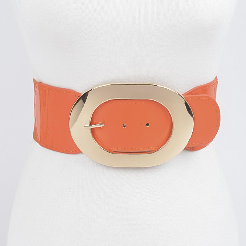 METAL BUCKLE ENAMEL STRETCH WAIST BELT