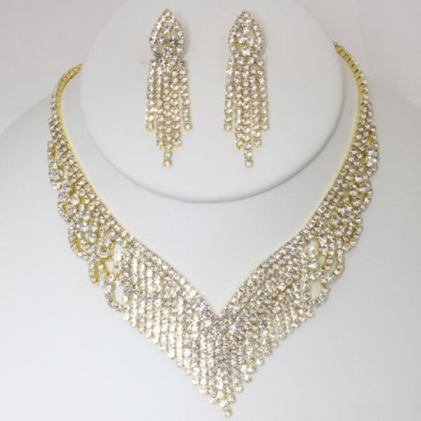 RHINESTONE NECKLACE EARRING SET