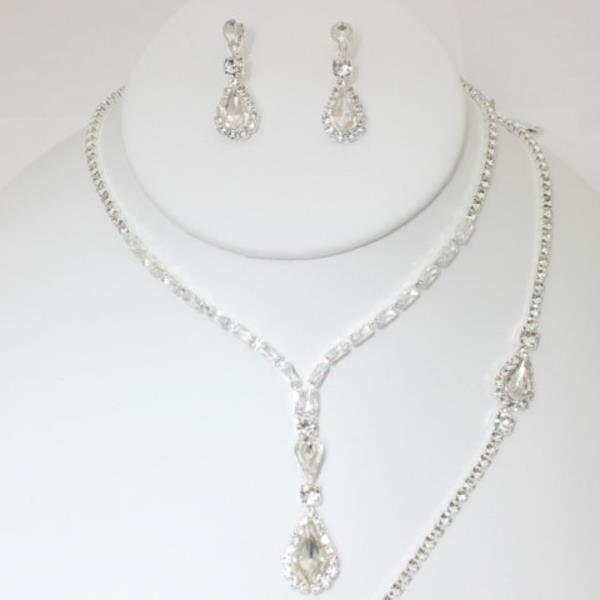 RHINESTONE NECKLACE EARRING BRACELET SET