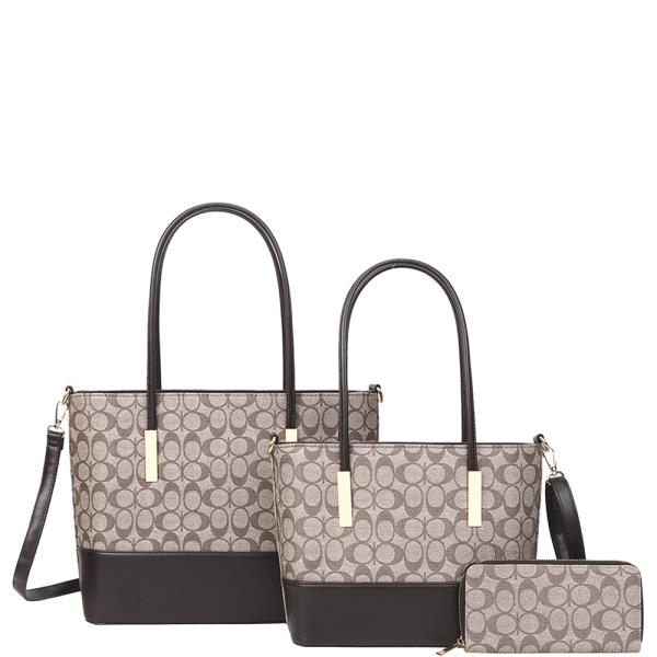 3IN1 PATTERN TOTE BAG WITH MATCHING BAG AND WALLET SET