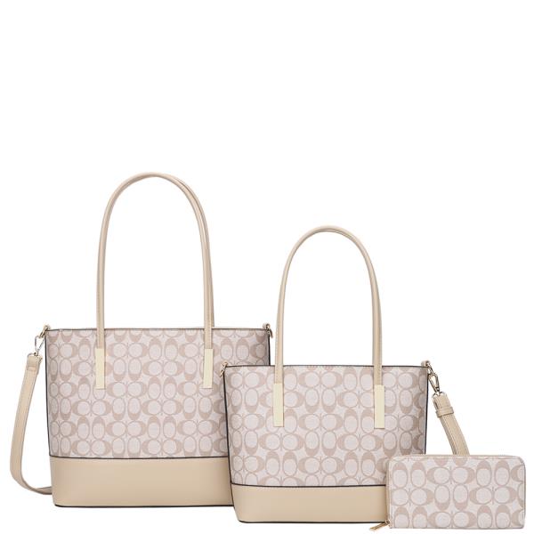 3IN1 PATTERN TOTE BAG WITH MATCHING BAG AND WALLET SET