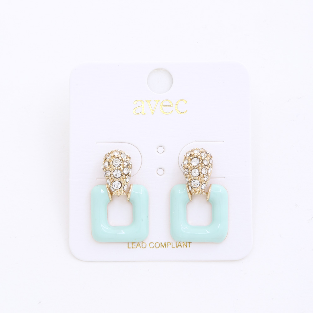 COLOR METAL SQUARE RHINESTONE EARRING
