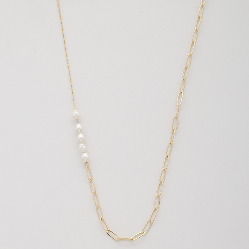 PEARL BEAD PAPERCLIP LINK NECKLACE