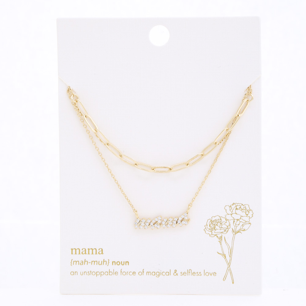 CURSIVE MAMA RHINESTONE OVAL LINK LAYERED NECKLACE