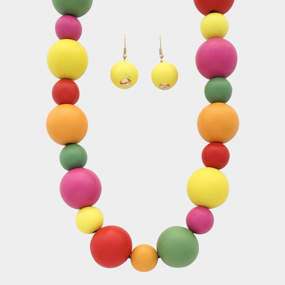 COLORFUL WOOD BEAD NECKLACE