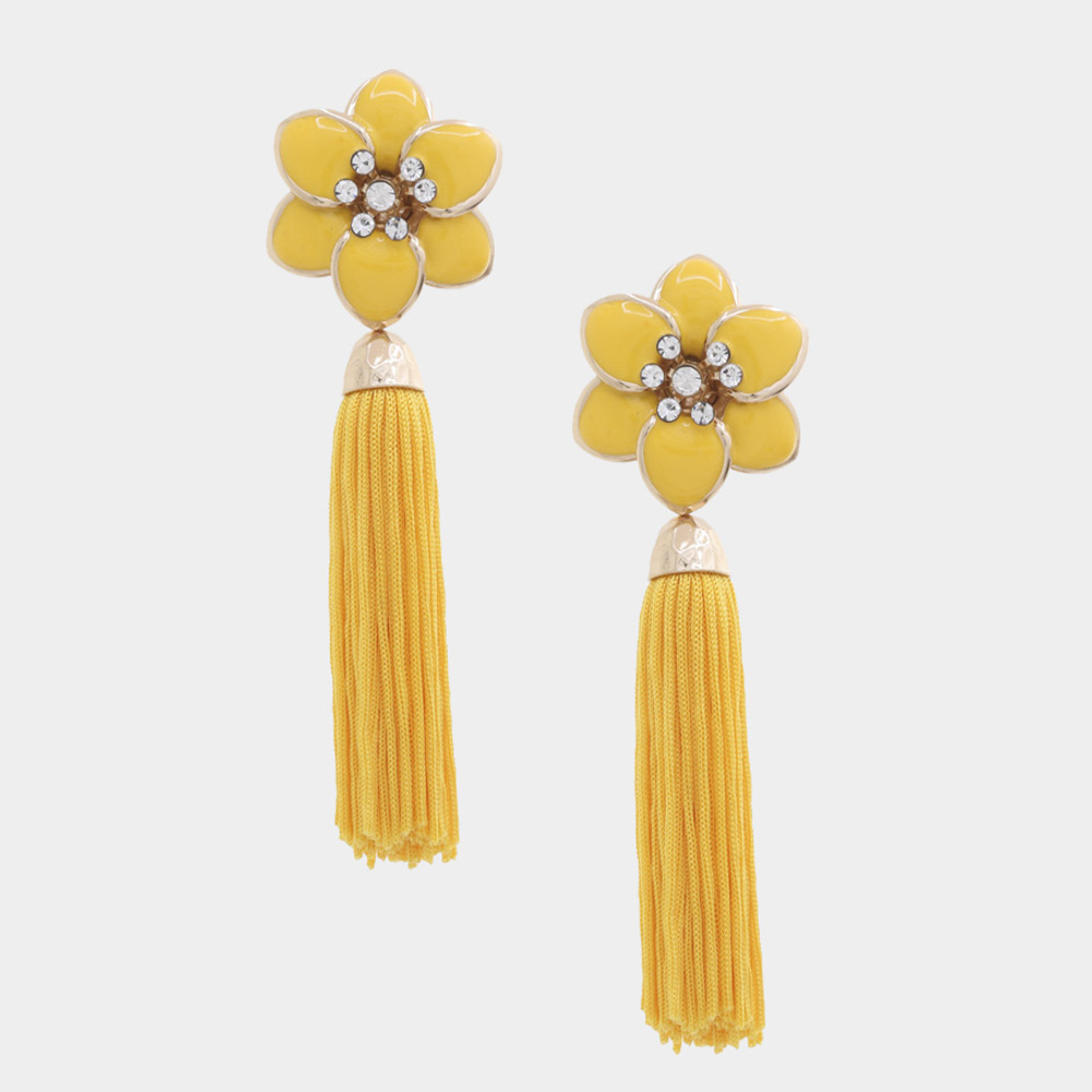 FLOWER ENAMEL TASSEL DANGLE EARRING