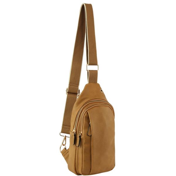 SMOOTH COLOR MULTI ZIPPER SLING CROSSBODY BAG