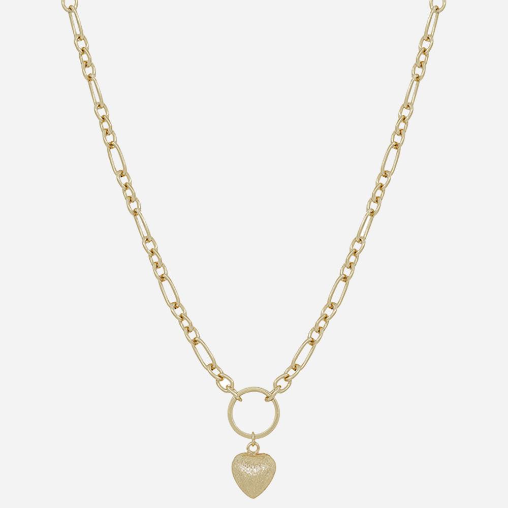 SATIN HEART PENDANT W/ LINKED CHAIN SNK NECKLACE
