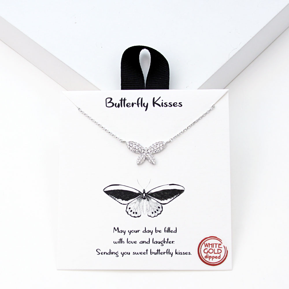 18K GOLD RHODIUM DIPPED BUTTERFLY KISSES NECKLACE