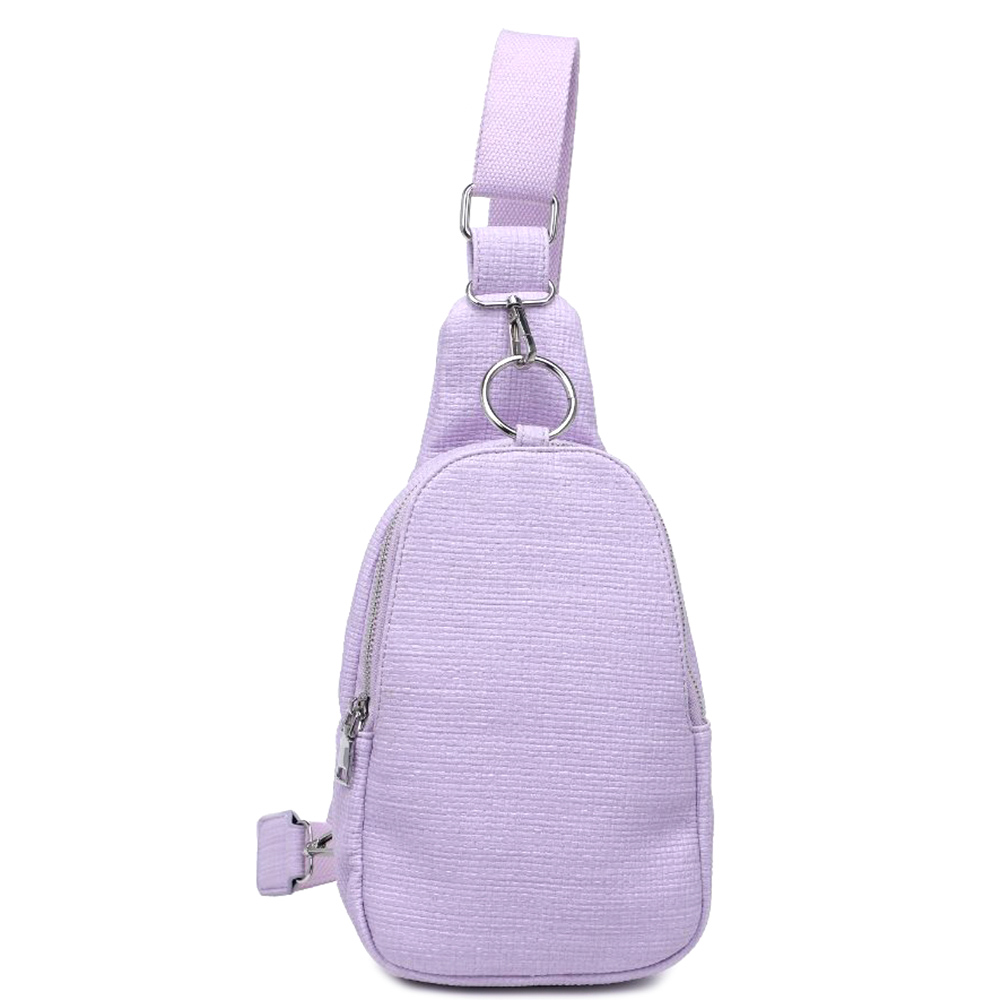 TEXTURE VEGAN LEATHER REGINA COATED CANVAS SLING BACKPACK