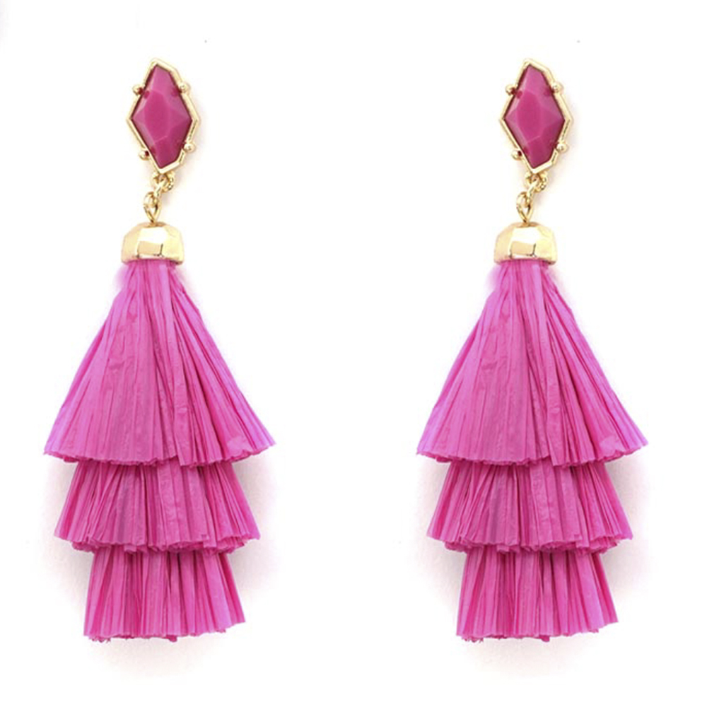 RESIN BEAD & STRAW TASSEL DROP EARRING