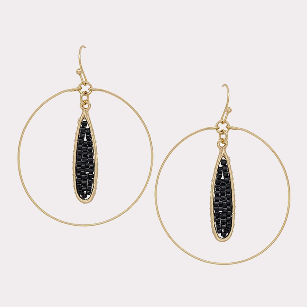 TEARDROP WIRE SEED BEADS ROUND EARRING