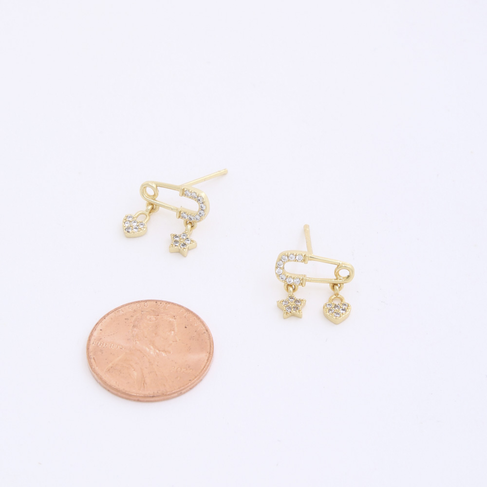 SODAJO SAFETY PIN STAR HEART CHARM EARRING