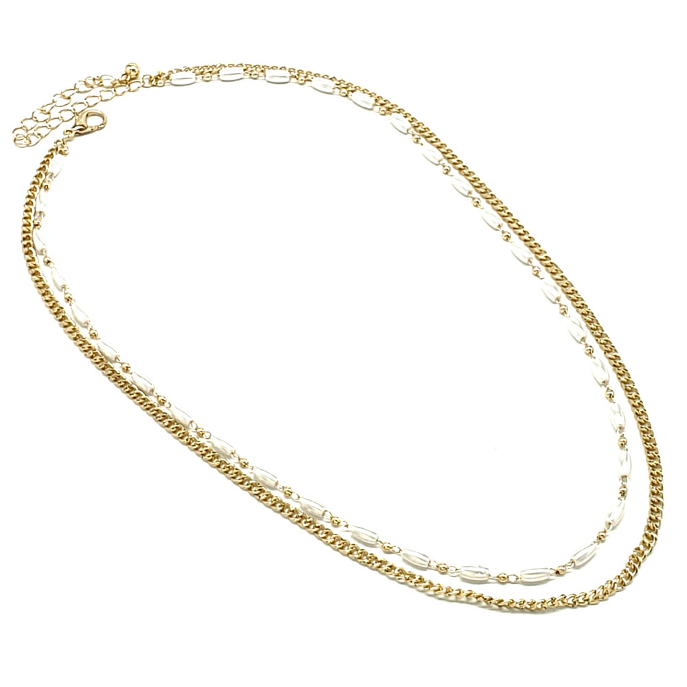 OVAL PEARL CHAIN NECKLACE-2LINE