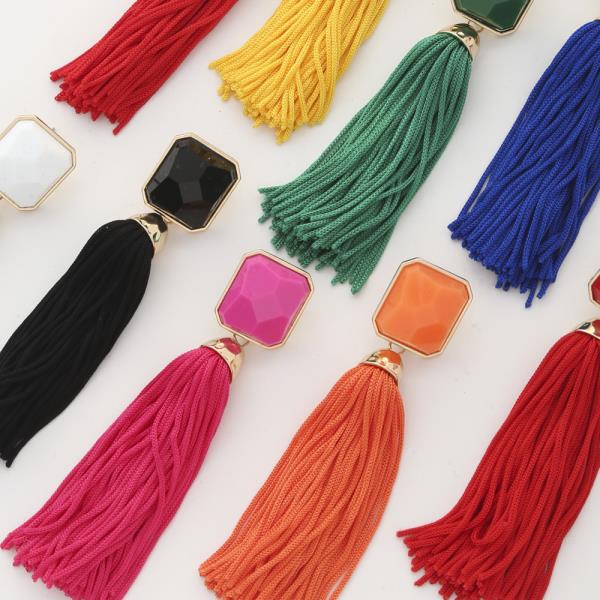 SQUARE BEAD TASSEL DANGLE EARRING