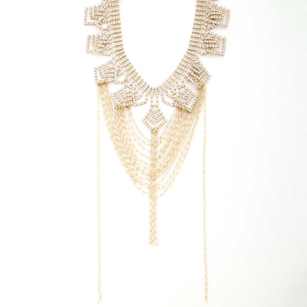 GREEK PATTERN CRYSTAL CHAIN LAYERED NECKLACE
