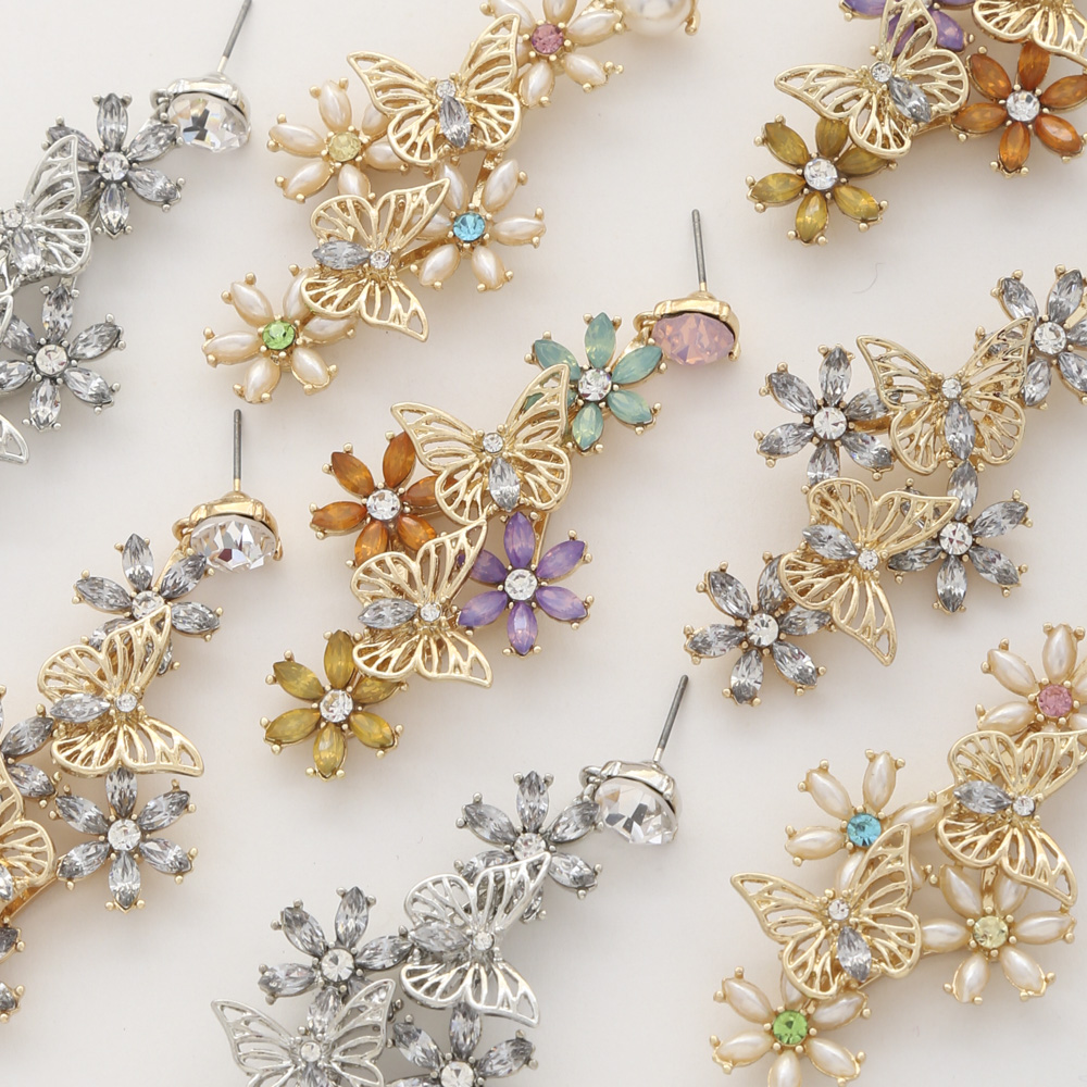 FLOWER BUTTERFLY DROP EARRING