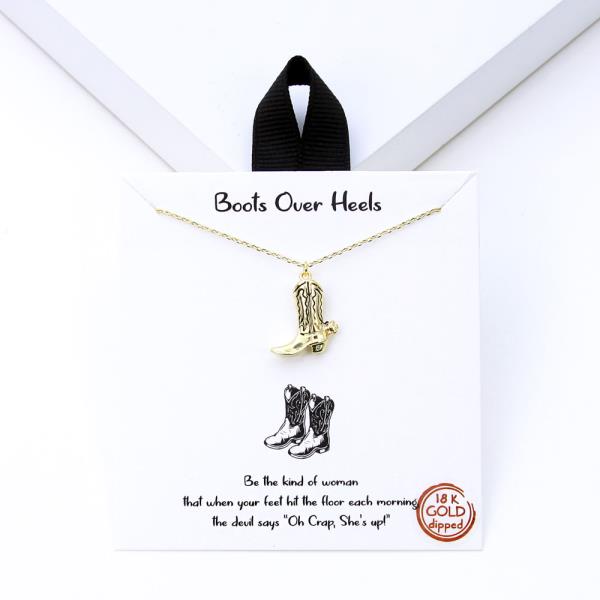 18K GOLD RHODIUM DIPPED BOOTS OVER HEELS PENDANT NECKLACE