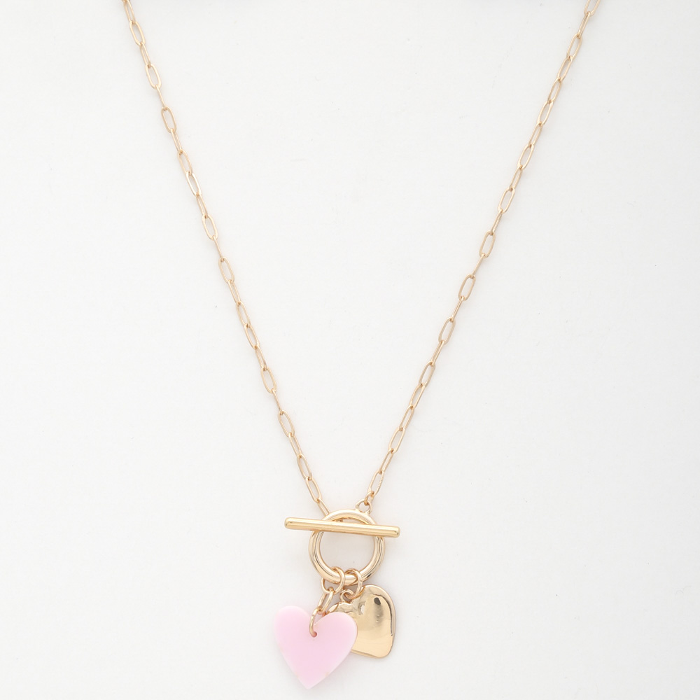 DOUBLE HEART CHARM TOGGLE CLASP NECKLACE