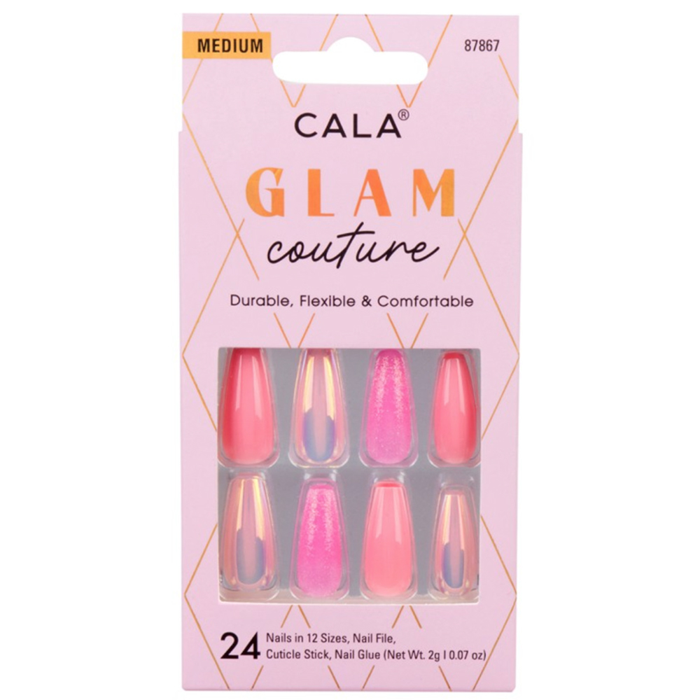 CALA GLAM COUTURE COFFIN PINK GLITTER NAIL FILE DECORATION SET