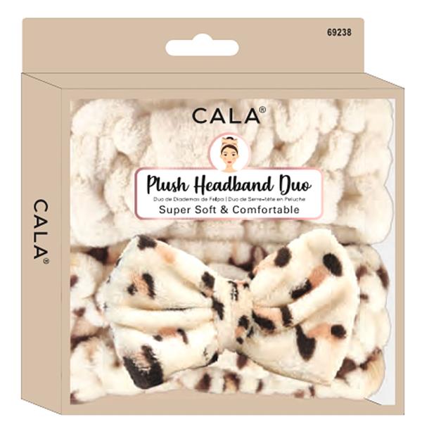 CALA PLUSH HEADBAND DUO SET BEIGE LEOPARD