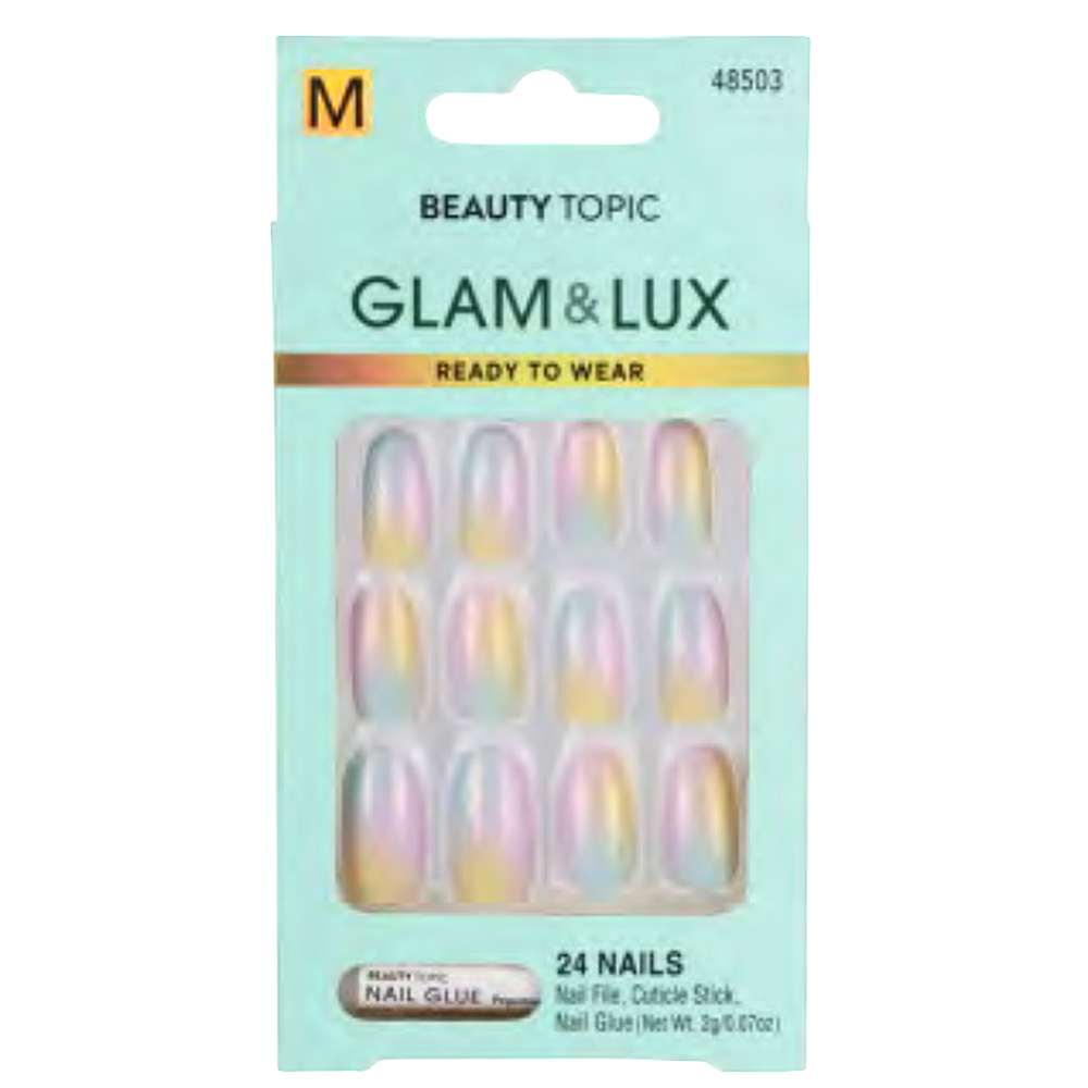 BEAUTY TOPIC GLAM AND LUX MEDIUM OVAL RAINBOW GLITTER NAIL DECORATION SET