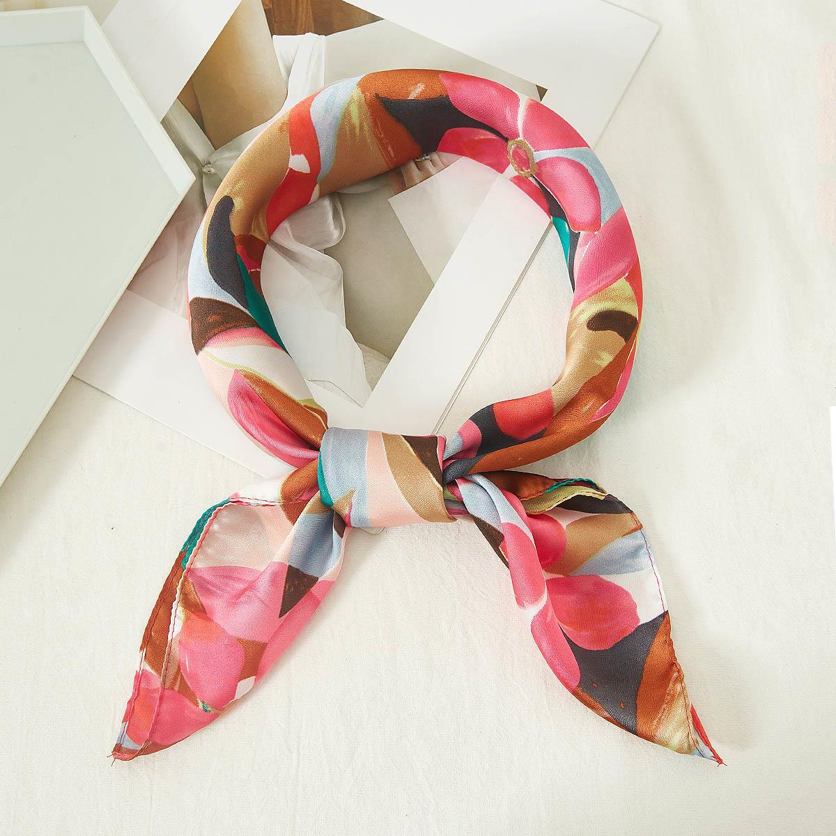 ABSTRACT FLORAL SILKY SQUARE SCARF
