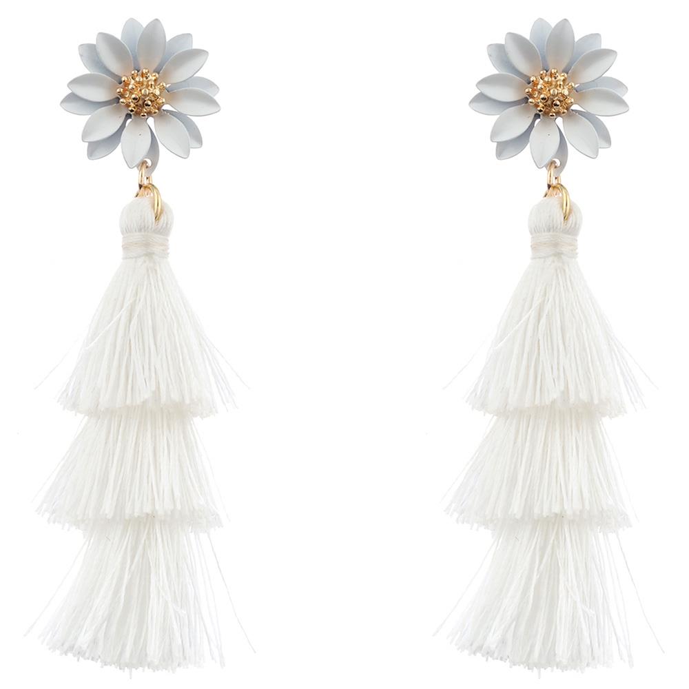 COLOR COATING FLOWER TASSEL POST EARRING