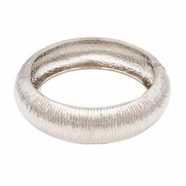 RHODIUM GOLD TONE HINGED BANGLE BRACELETS